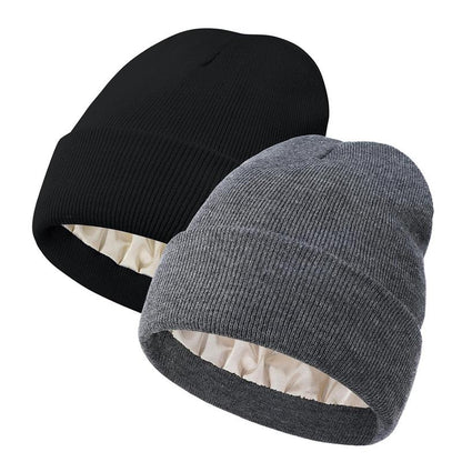 No Static-No Frizz-No Tangle Satin Lined Beanie,Winter Warm Silk Satin Lined Knit Hat,Anti-Static Satin Lined Caps Beanie Hat
