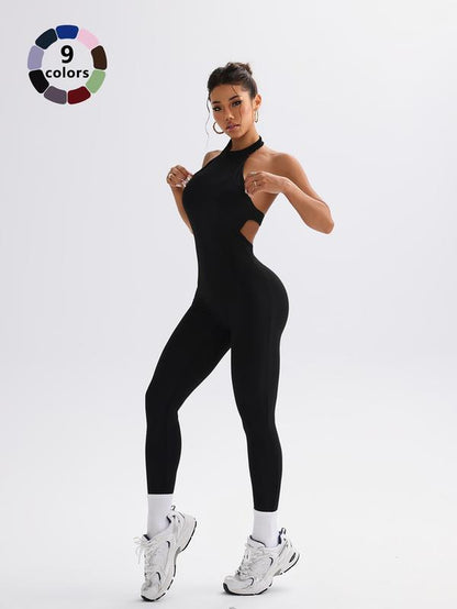 Women'S Sleeveless Yoga Romper, High Stretch Fitness, Tight-Fit Exercise Wear, All-Season, Workout Jumpsuit