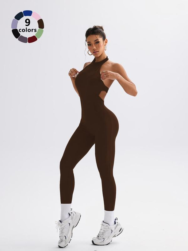 Women'S Sleeveless Yoga Romper, High Stretch Fitness, Tight-Fit Exercise Wear, All-Season, Workout Jumpsuit