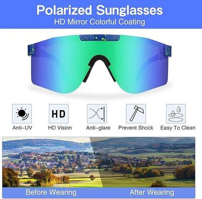 Trendy Sports Sunglasses - Polarised UV400 Mirrored Lens, Windproof & Dustproof for Outdoor Activities - Cycling, Running, Hiking & Driving - Unisex for Women and Men, Protection Shade