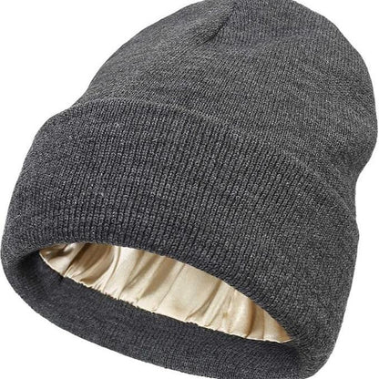No Static-No Frizz-No Tangle Satin Lined Beanie,Winter Warm Silk Satin Lined Knit Hat,Anti-Static Satin Lined Caps Beanie Hat