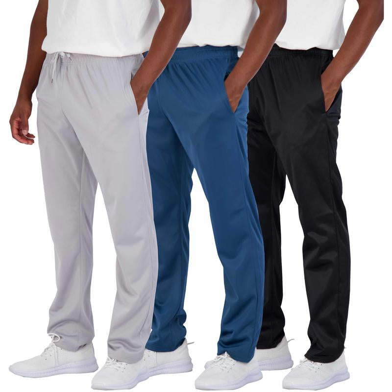 Real Essentials 3 Pack: Men'S Active Athletic Casual Tricot Open Bottom Sweatpants with Pockets (Available in Big & Tall)
