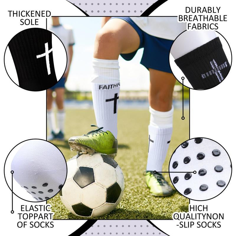 6 Pairs Bible Verse Cross Sock Cross Grip Soccer Socks Anti-Slip Grip Socks with Rubber Dots Christian Gift for Youth Men Sport Basketball Football Tennis Gym Comfortable Fit