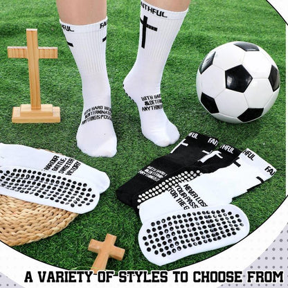 6 Pairs Bible Verse Cross Sock Cross Grip Soccer Socks Anti-Slip Grip Socks with Rubber Dots Christian Gift for Youth Men Sport Basketball Football Tennis Gym Comfortable Fit