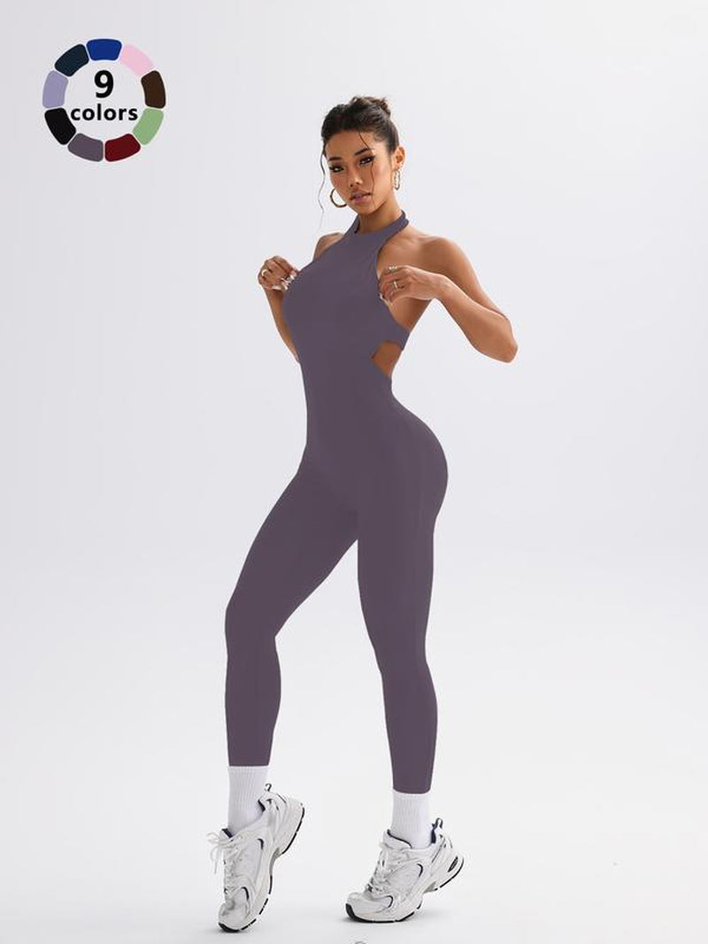 Women'S Sleeveless Yoga Romper, High Stretch Fitness, Tight-Fit Exercise Wear, All-Season, Workout Jumpsuit