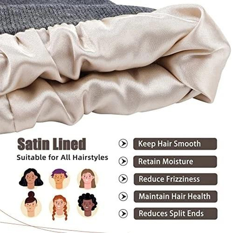 No Static-No Frizz-No Tangle Satin Lined Beanie,Winter Warm Silk Satin Lined Knit Hat,Anti-Static Satin Lined Caps Beanie Hat