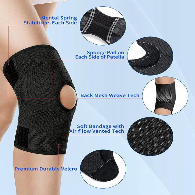 1Pc plus Size Knee Brace for Knee Pain, Compression Knee Support with Air Mesh Fabric, Adjustable Knee Wrap with Side Stabilizers, Ultra-Soft Bandage for Sports, Running, Meniscus Tear, ACL, Arthritis Relief